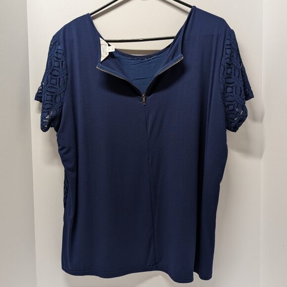 Market & Spruce Hans Crochet Front Mixed Material Top in Navy Blue - Picture 8 of 13